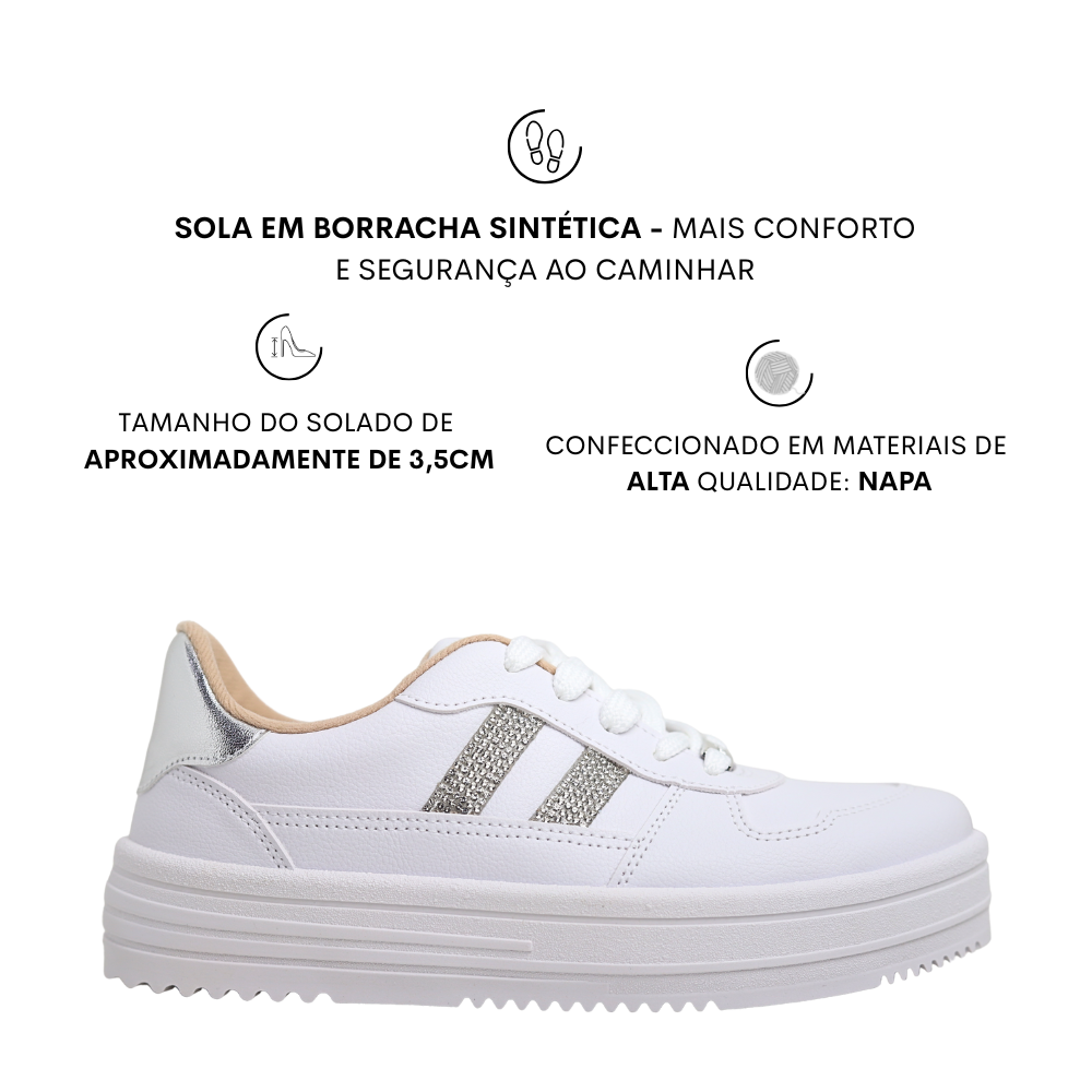 Tênis Flatform Tratorado Com Strass Feminino Moleca 5782.315 Branco 2