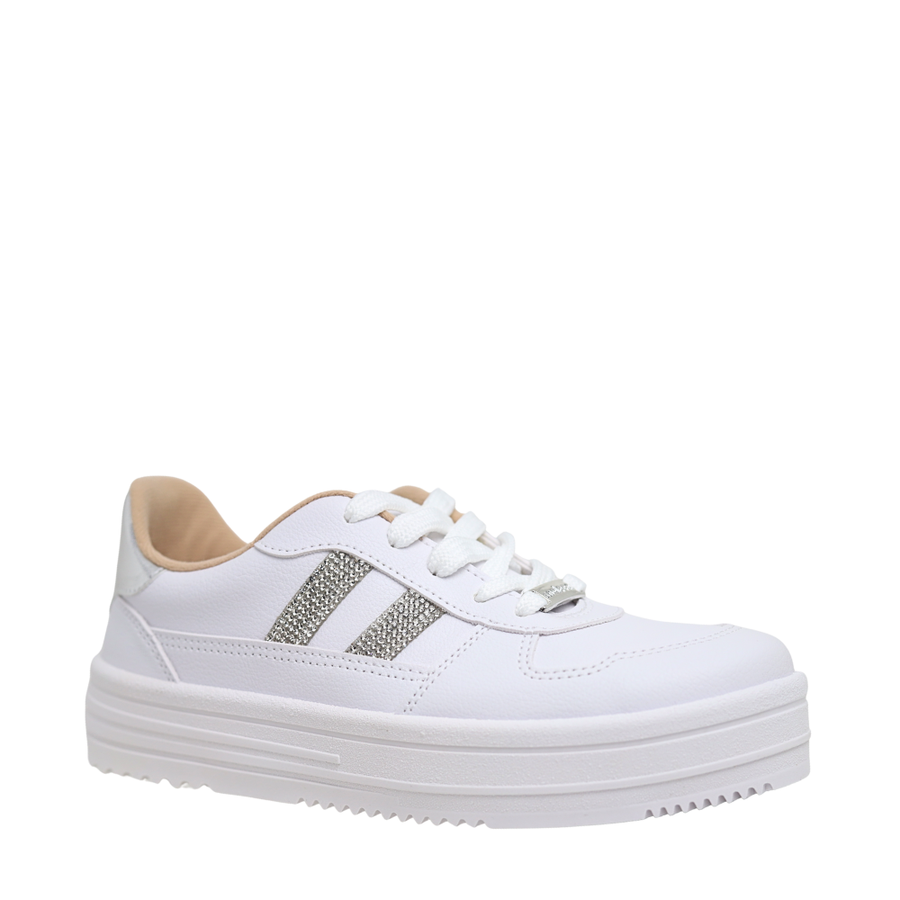 Tênis Flatform Tratorado Com Strass Feminino Moleca 5782.315 Branco 3