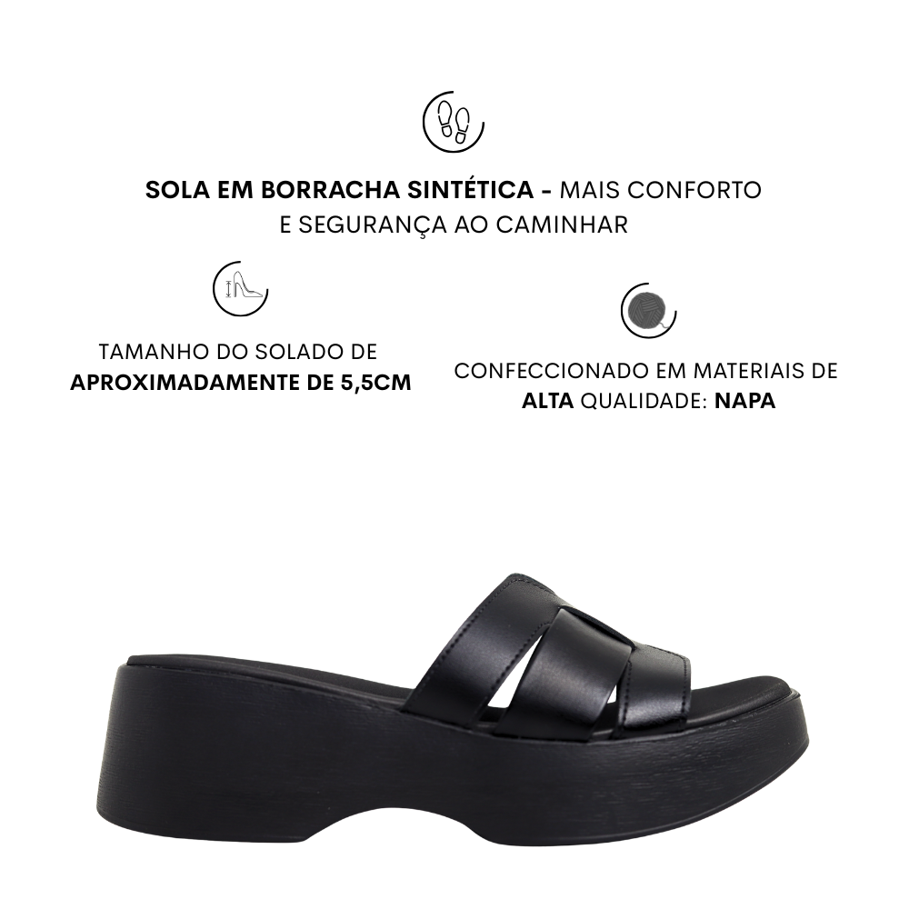 Tamanco Feminino Plataforma Anabela Leve Moleca 5503.119 Preto 2