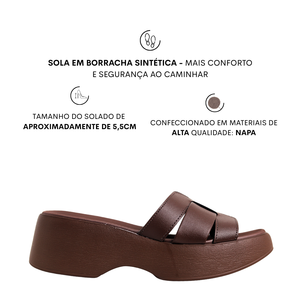 Tamanco  Feminino Plataforma Anabela Leve  Moleca 5503.119 Marrom 2