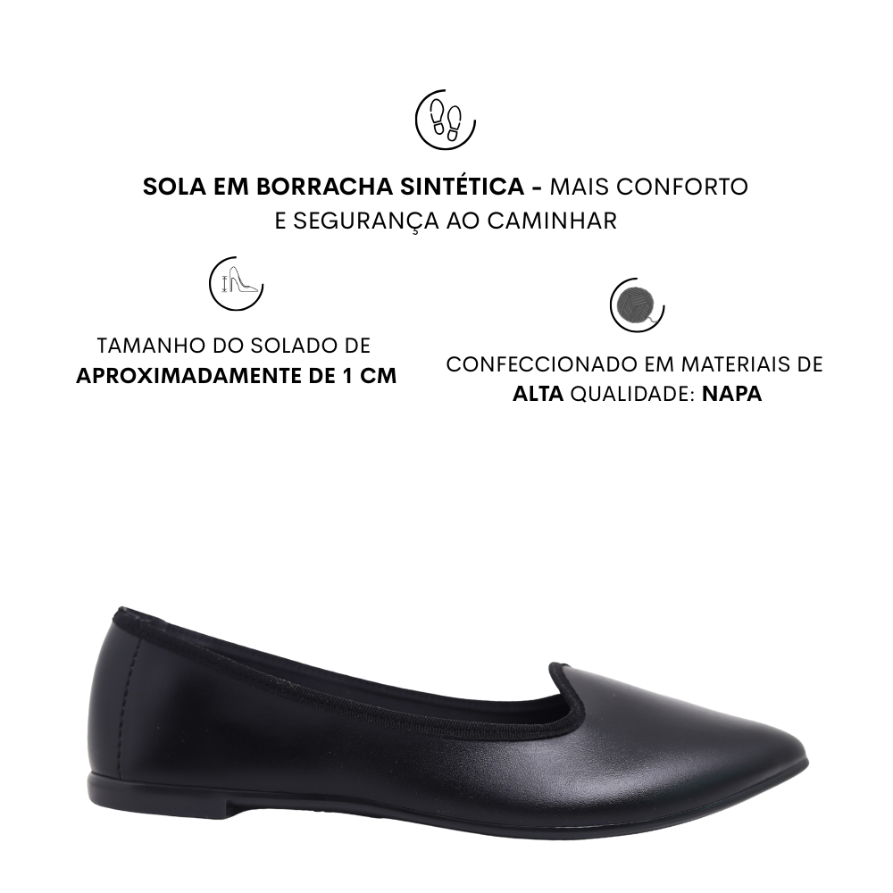 Sapatilha Feminina Casual  Leve Bico Fino  Moleca  5727.140 Preto 2