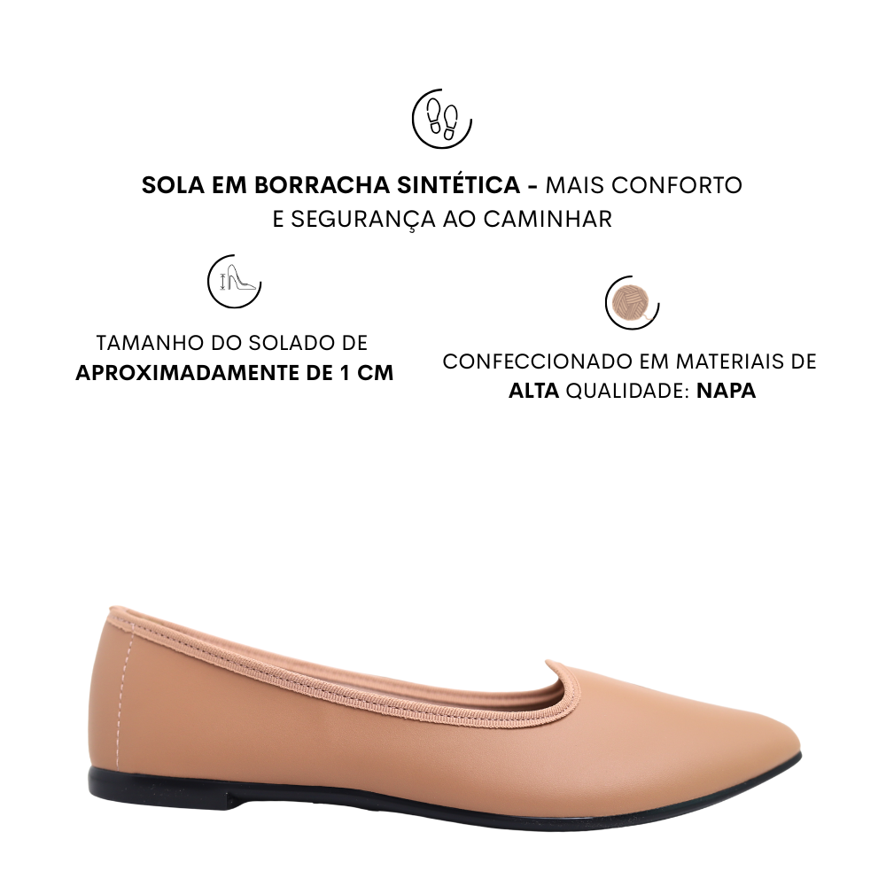 Sapatilha Feminina Casual Leve Bico Fino Moleca 5727.140 Bege 2