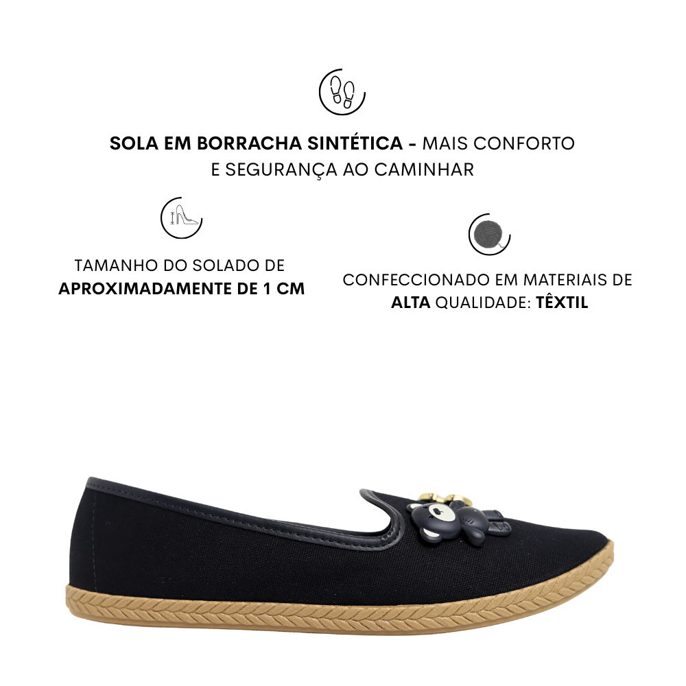Sapatilha Alpargata Feminina Casual Com Pins Moleca 52871008 Preto 2