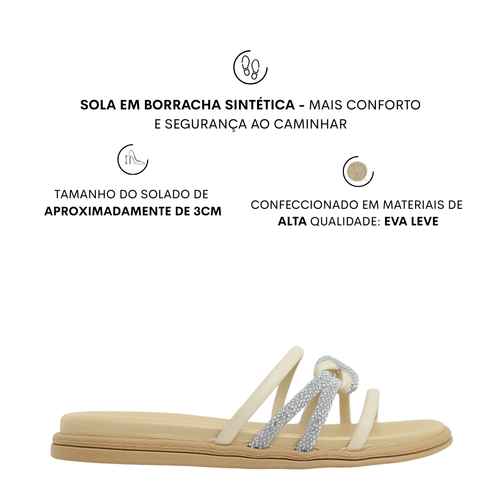 Sandália Rasteira Feminina Com Strass  Beira Rio 8488.123 Bege 2