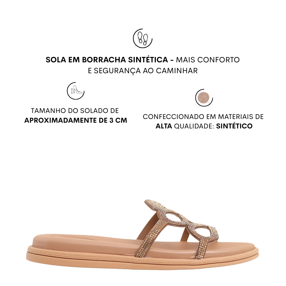 Sandália Rasteira Feminina Tiras em Strass Beira Rio 8488128 Bege 2