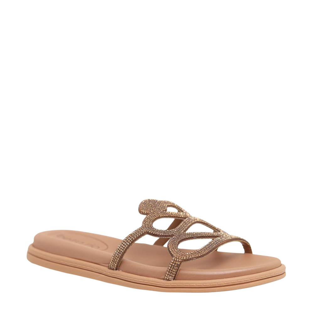 Sandália Rasteira Feminina Tiras em Strass Beira Rio 8488128 Bege 4
