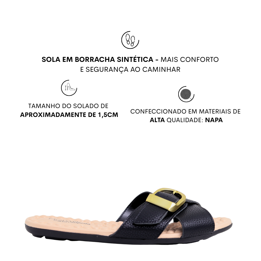 Sandália Rasteira Feminina Fivela Ajustável Modare 7163.134 Preto 2