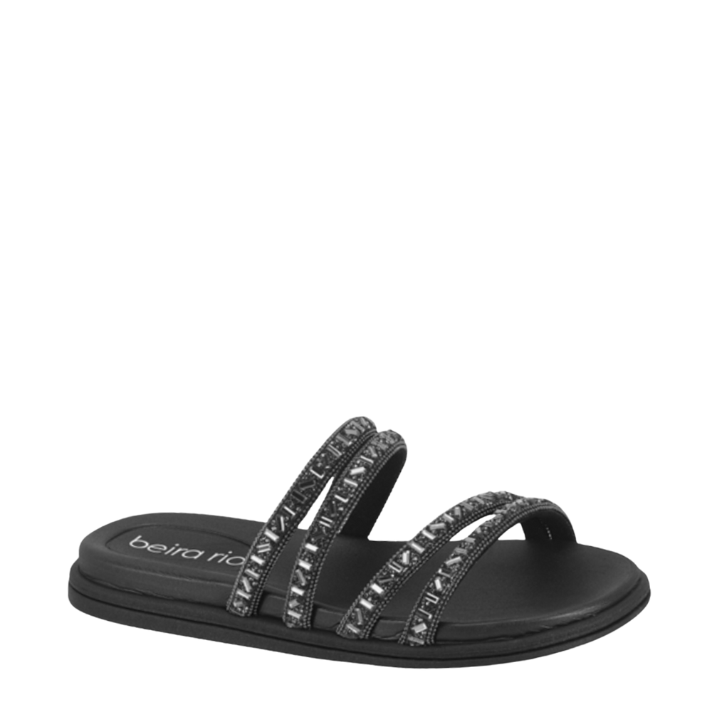 Sandália Papete Feminina Tiras em Strass Beira Rio 8488.125