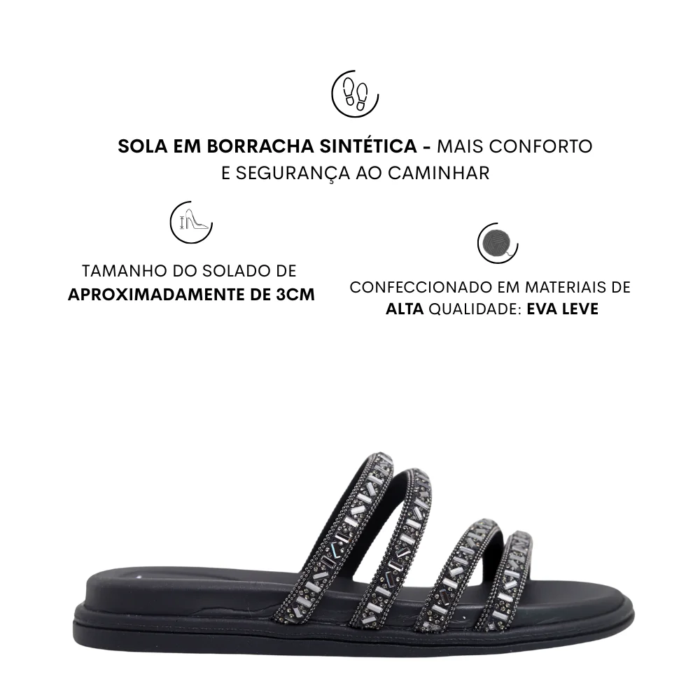 Sandália Papete Feminina Tiras em Strass Beira Rio 8488.125 Preto 2