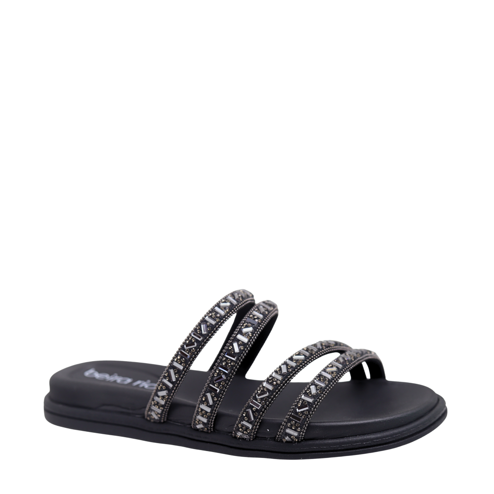 Sandália Papete Feminina Tiras em Strass Beira Rio 8488.125 Preto 4