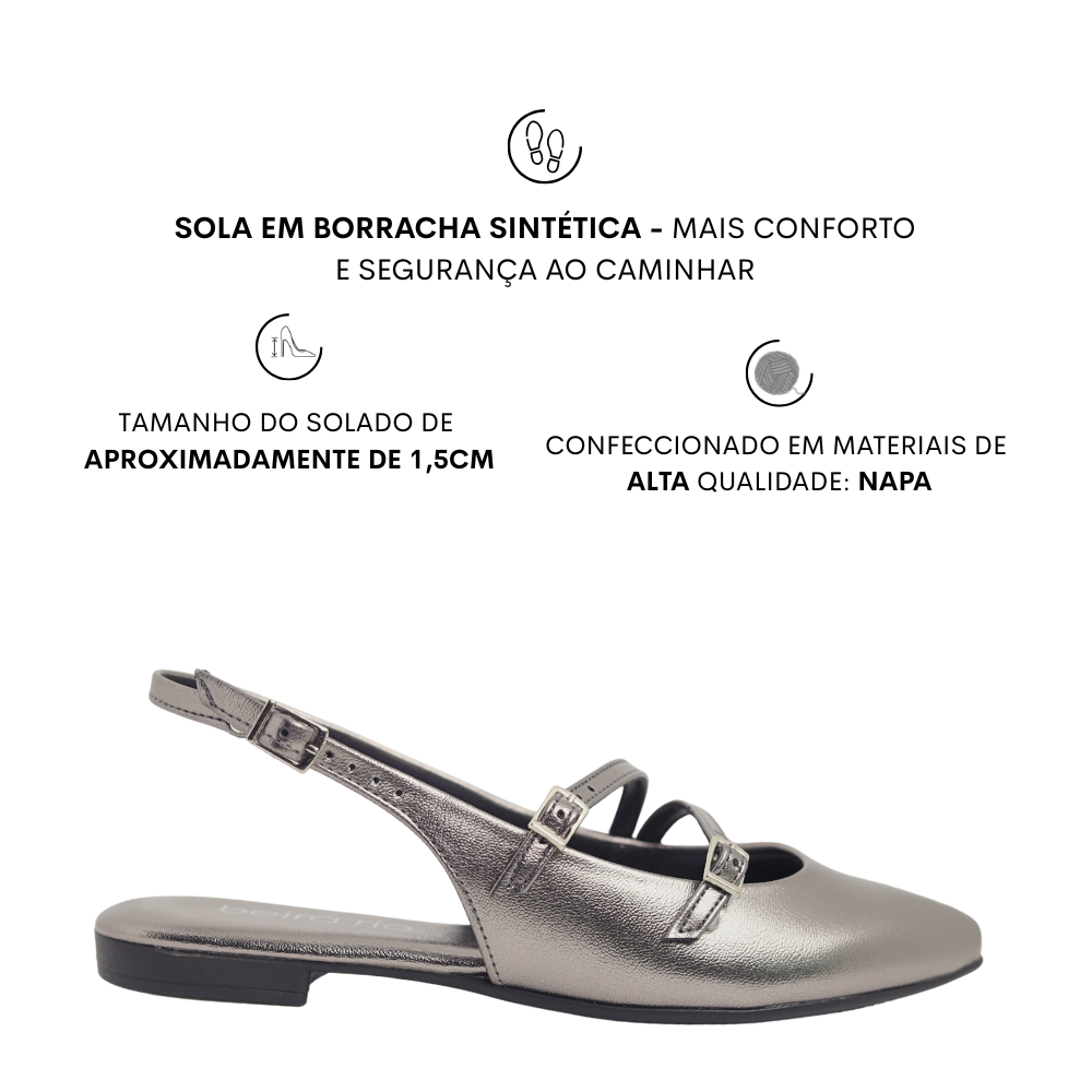 Sapatilha Feminina Slingback Bico Fino Beira Rio 4134.1012 Prata 2