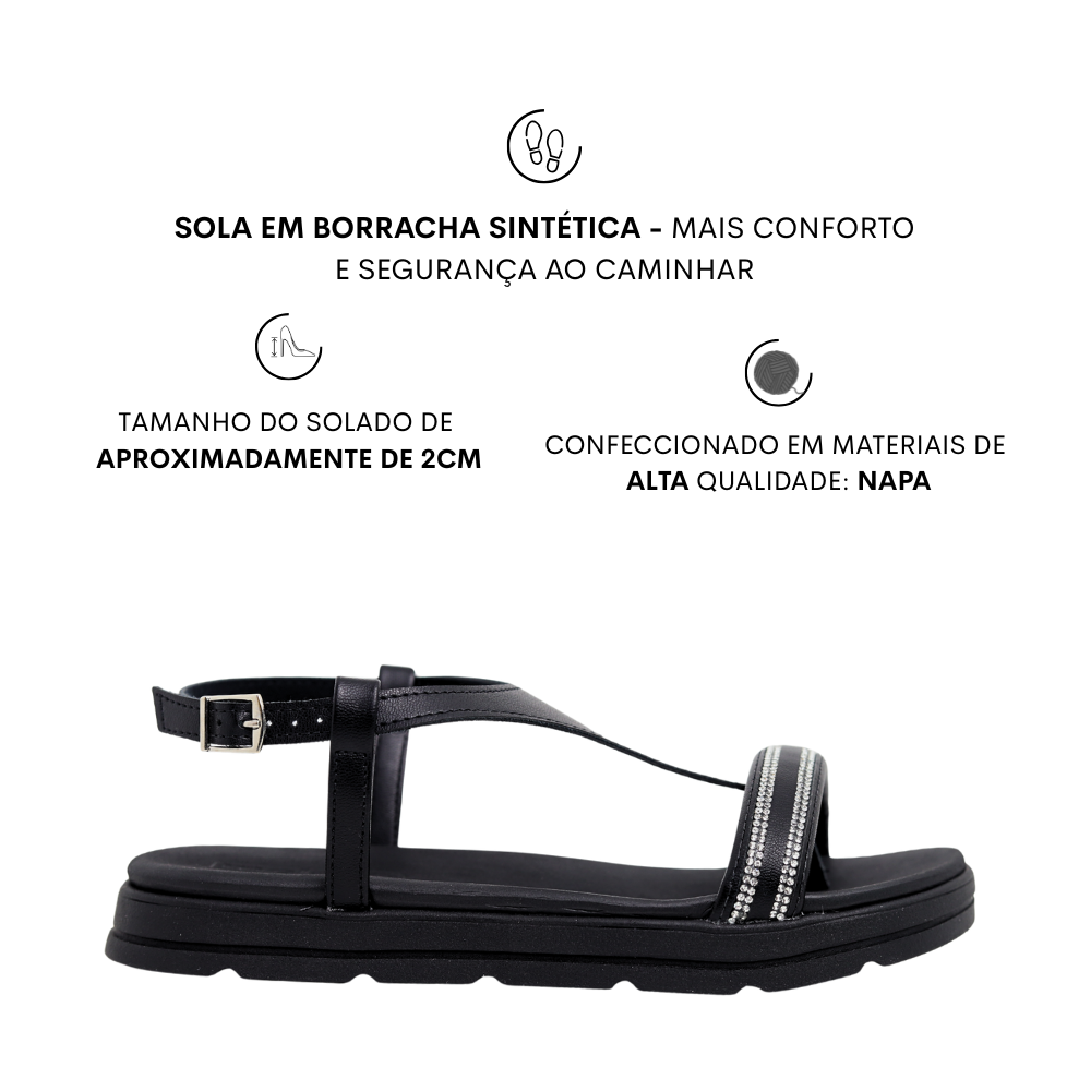 Sandália Papete Feminina Flatform Com Strass Moleca 5490.126 Preto 2