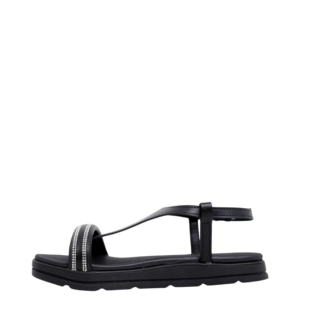 Sandália Papete Feminina Flatform Com Strass Moleca 5490.126 Preto 3