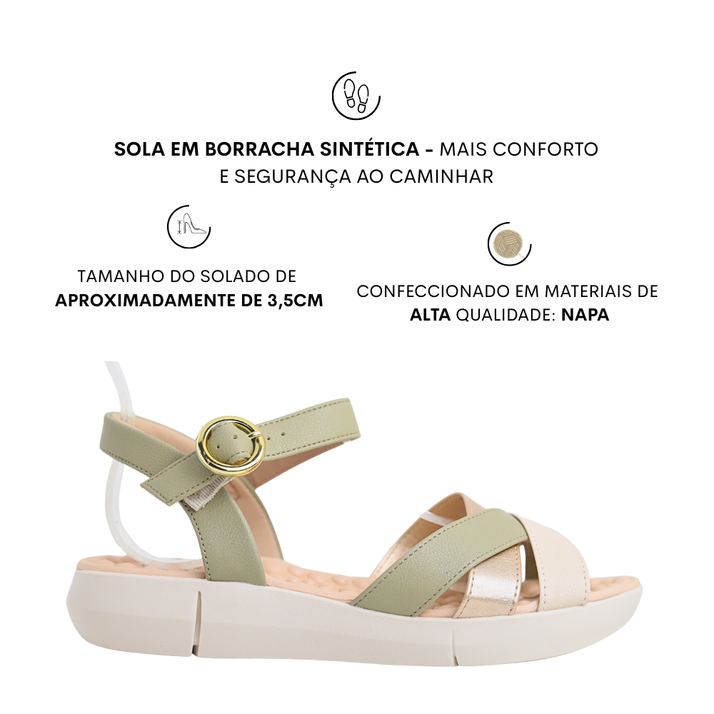 Sandália Feminina Ortopédica Esporão Modare Conforto 7142124 Verde/Dourado/Creme 2