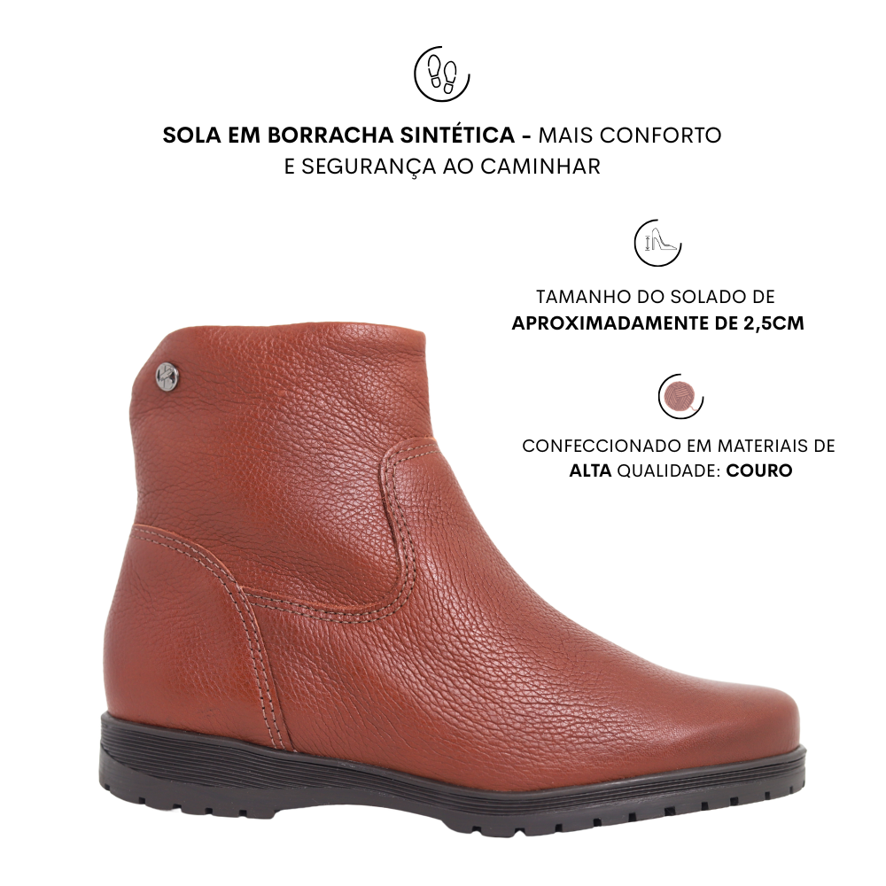 Bota Feminina Em Couro Salto Bloco Cano Curto Bottero 369207 Marrom 2