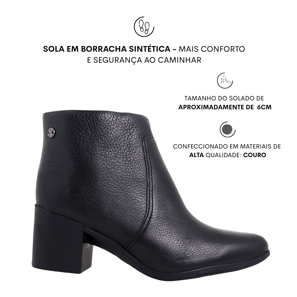 Bota Feminina Em Couro Cano Curto Salto Bloco Bottero 346901 Preto 2
