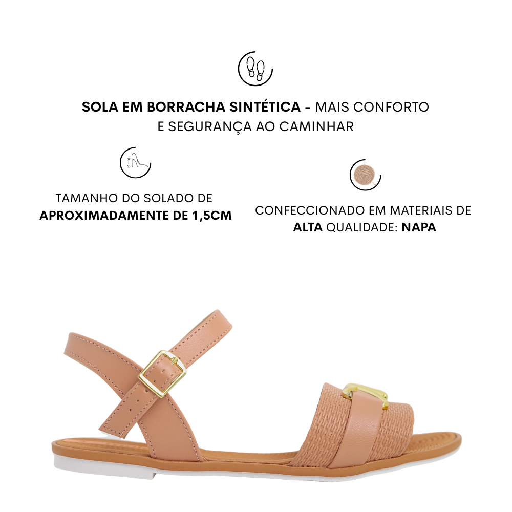 Sandália Feminina Flat  Detalhe  Em Dourado Moleca 5297.473 Bege 2