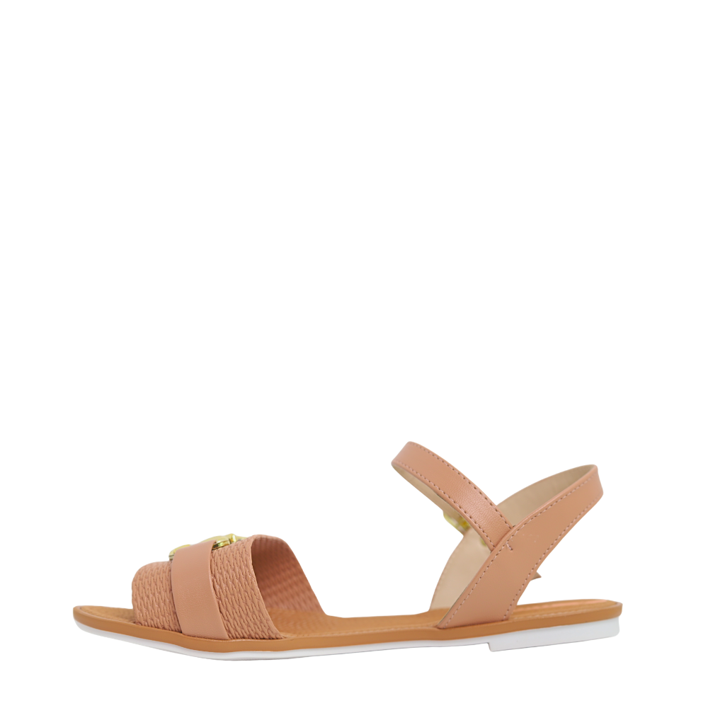 Sandália Feminina Flat  Detalhe  Em Dourado Moleca 5297.473 Bege 3