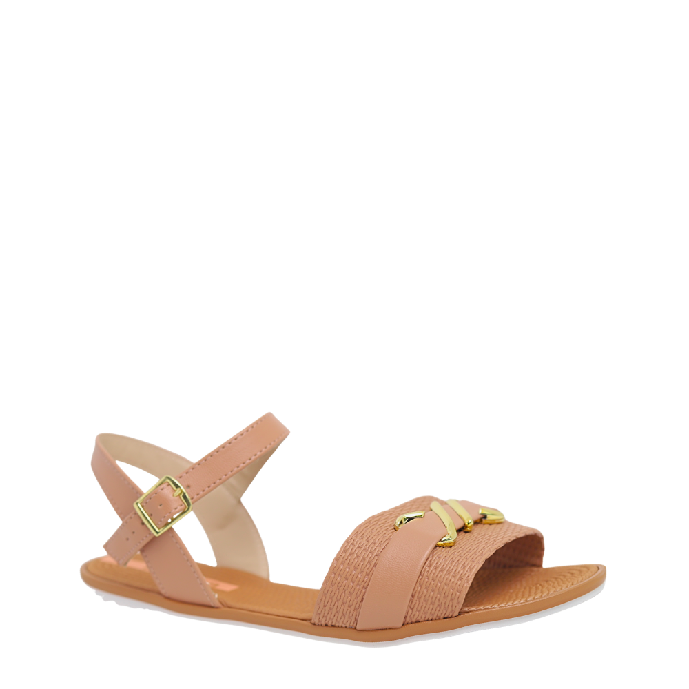 Sandália Feminina Flat  Detalhe  Em Dourado Moleca 5297.473 Bege 4