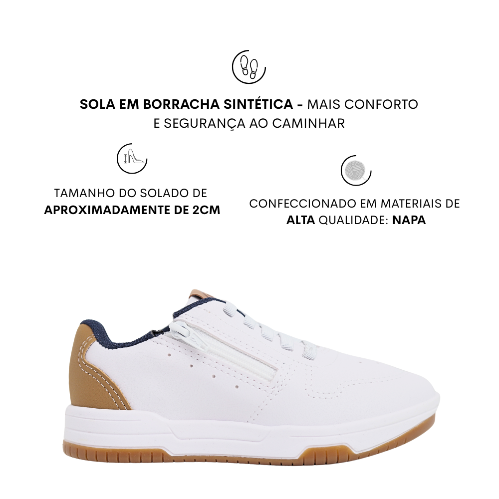 Tênis Menino Infantil Juvenil Com Zíper Molekinho 2852.102 Branco 2