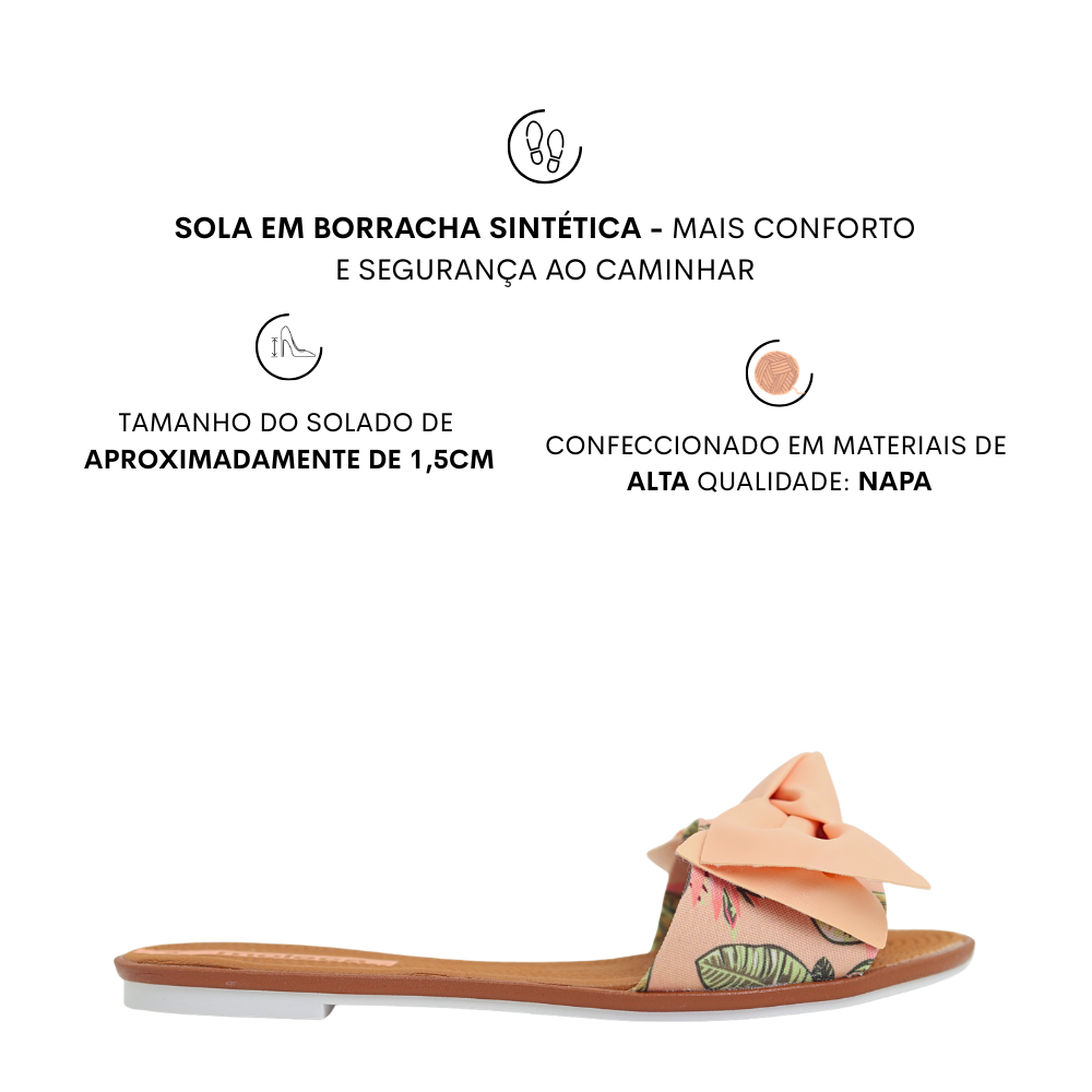Chinelo Rasteira Feminina Slide Laço Moleca 5297430 Pêssego 2
