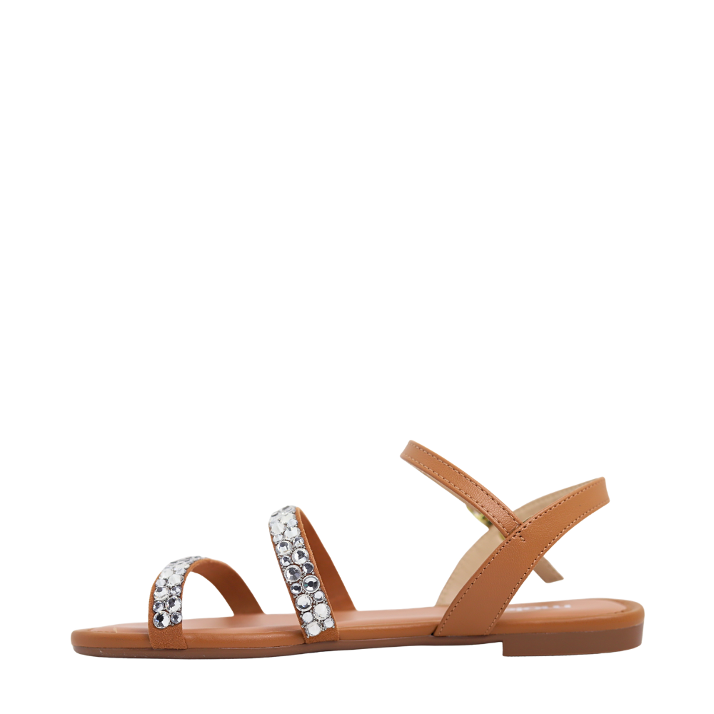 Sandália Rasteira Tiras Com Strass Feminina Moleca 5435.559 Marrom 3