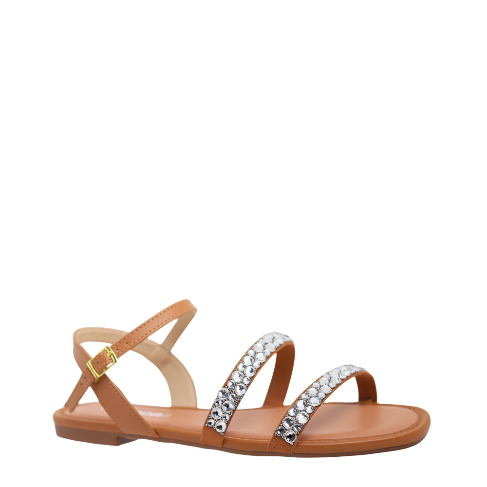 Sandália Rasteira Tiras Com Strass Feminina Moleca 5435.559 Marrom 4