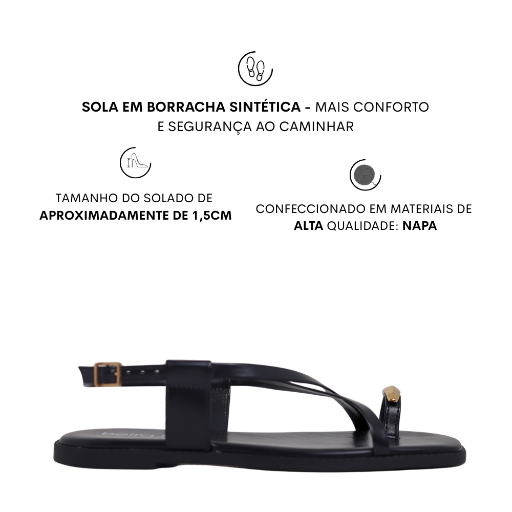 Sandália Rasteira Feminina Casual Ring Toe Beira Rio 8571100 Preto 2