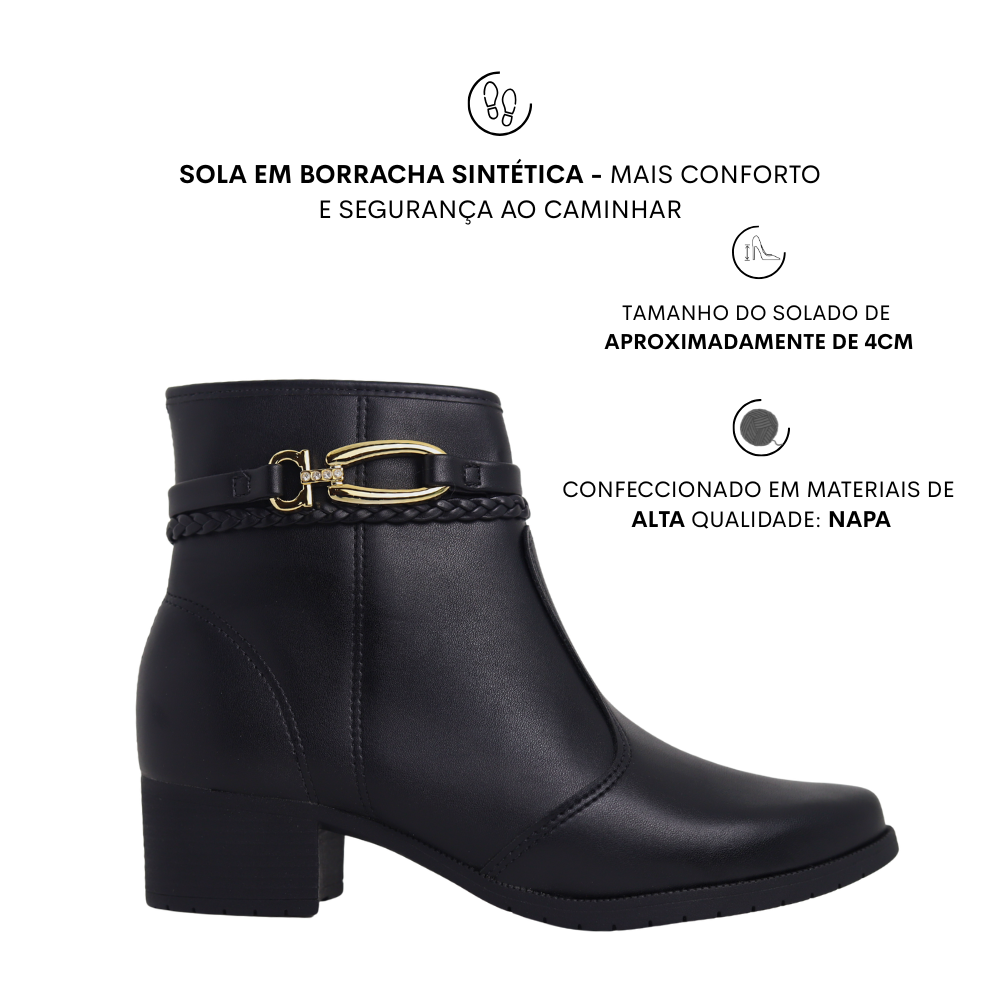 Bota Feminina Ankle Boot Salto Baixo Detalhe Moleca 5346.102 Preto 2