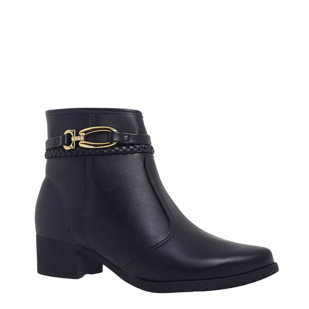 Bota Feminina Ankle Boot Salto Baixo Detalhe Moleca 5346.102 Preto 4