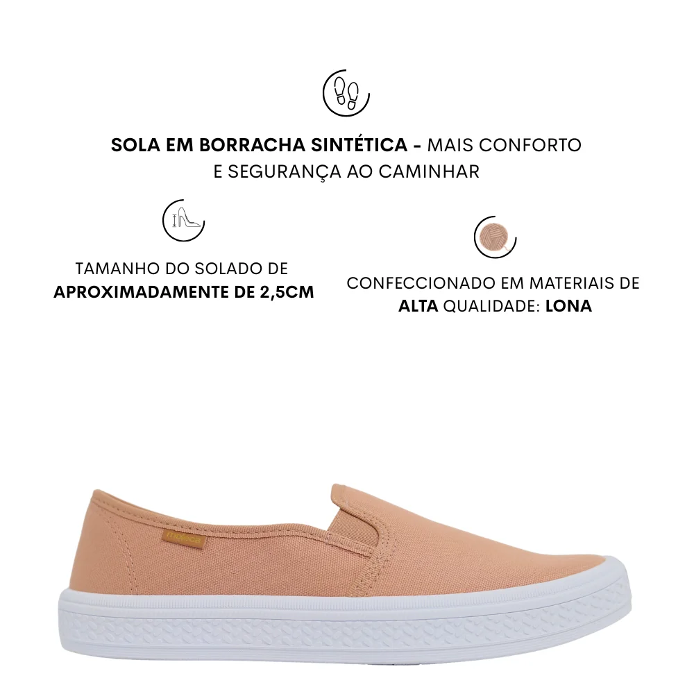 Tênis Feminino Calce Fácil Slip-on Conforto Moleca 5840.100 Bege 2