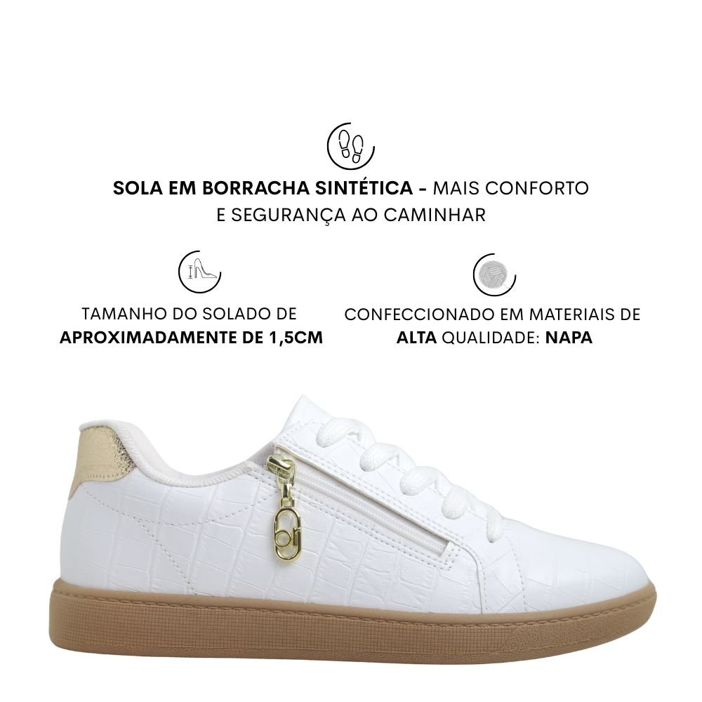 Tenis Feminino Casual Ziper Croco Retrô Beira Rio 4313.209 Branco 2