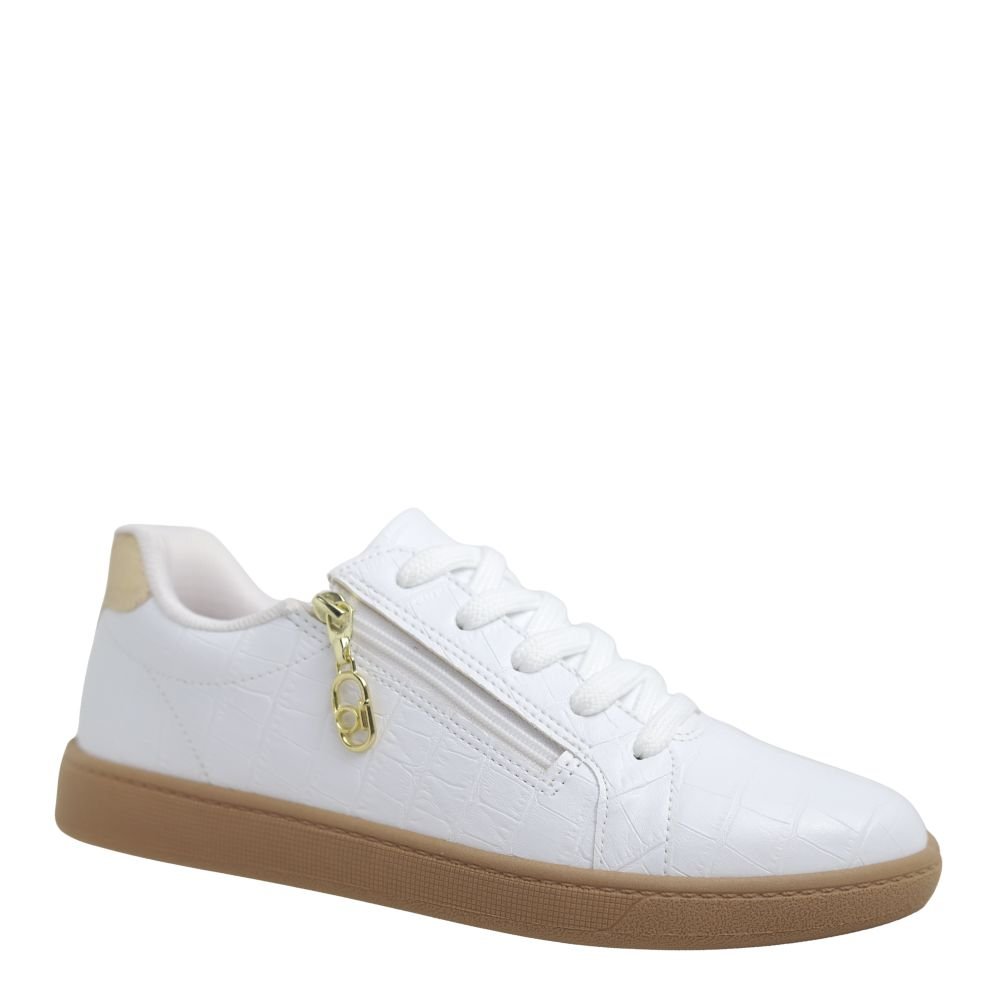 Tenis Feminino Casual Ziper Croco Retrô Beira Rio 4313.209 Branco 4