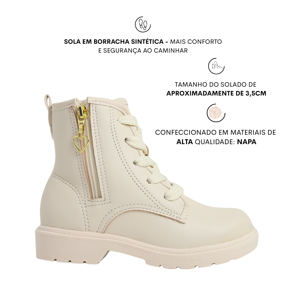 Bota Coturno Juvenil Menina Ziper Coração Molekinha 2164.146 Branco 2