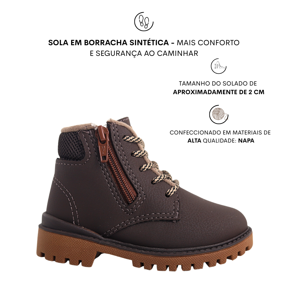 Bota Coturno Infantil Menino Detalhes Molekinho 2144.240 Marrom 2