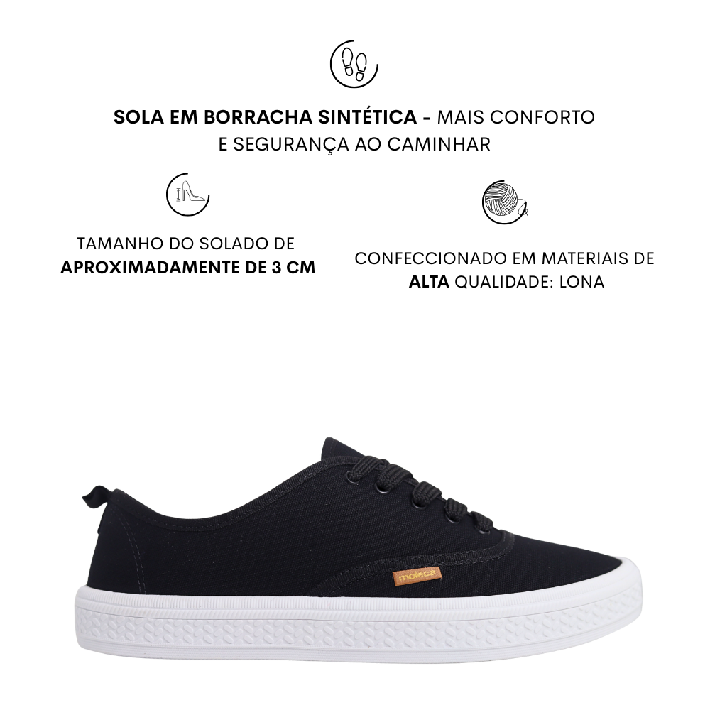 Tênis Feminino Clássico Casual Flatform Moleca 5840.101 Preto 2