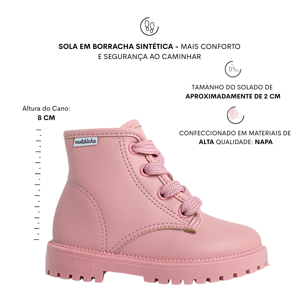 Bota Coturno Infantil Meninas Tratorada Molekinha 2126.512 Rosa 2