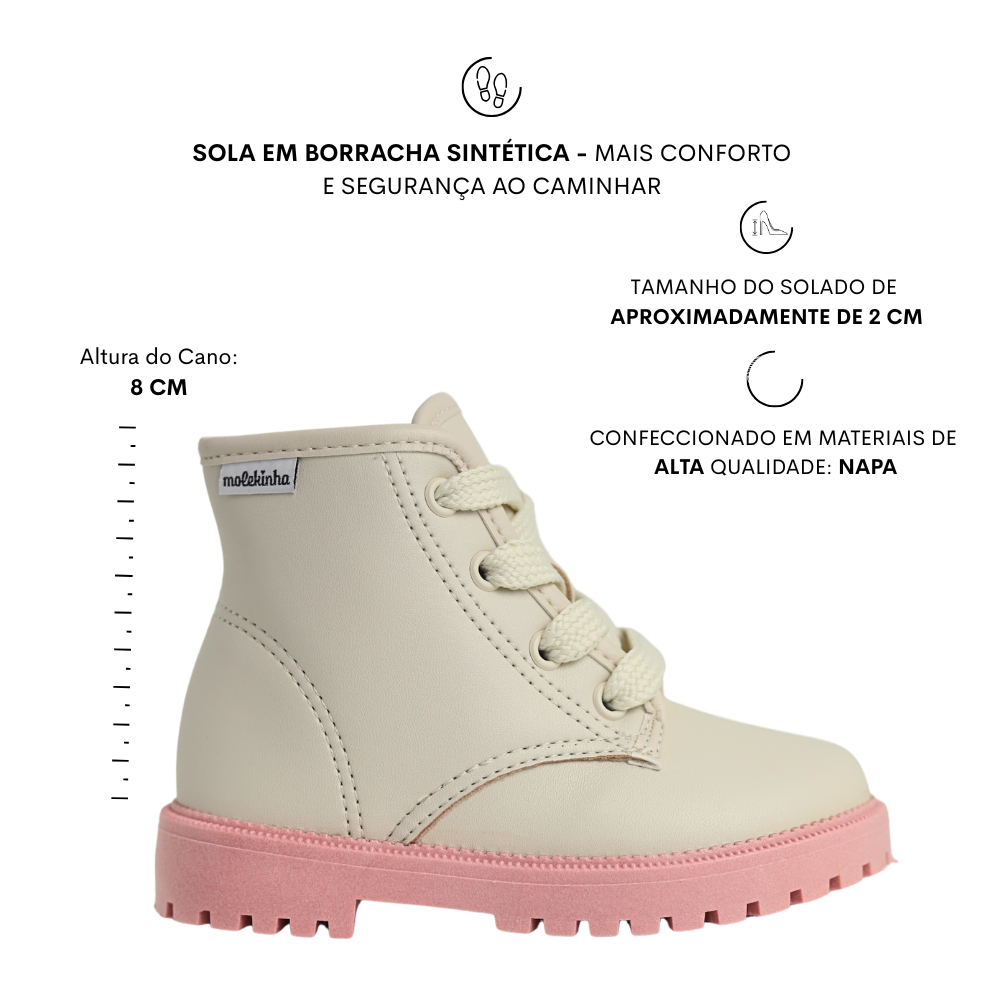 Bota Coturno Infantil  Meninas Tratorada Molekinha 2126.512 Bege 2