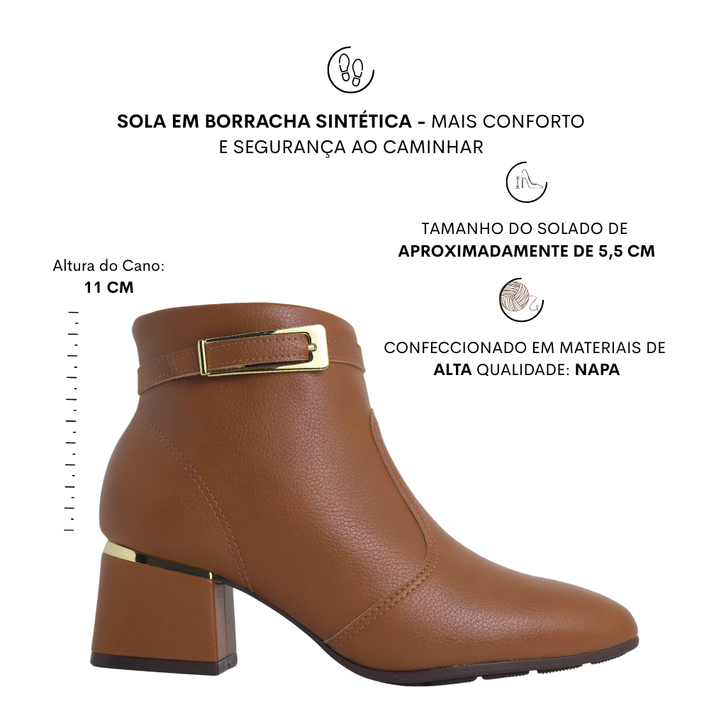 Bota Feminina  Cano Curto Salto Bloco Fivela Modare 7082.207 Marrom 2