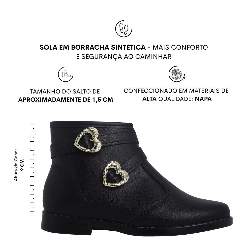 Bota Juvenil Meninas Cano Curto Corações Molekinha 2181.108 Preto 2