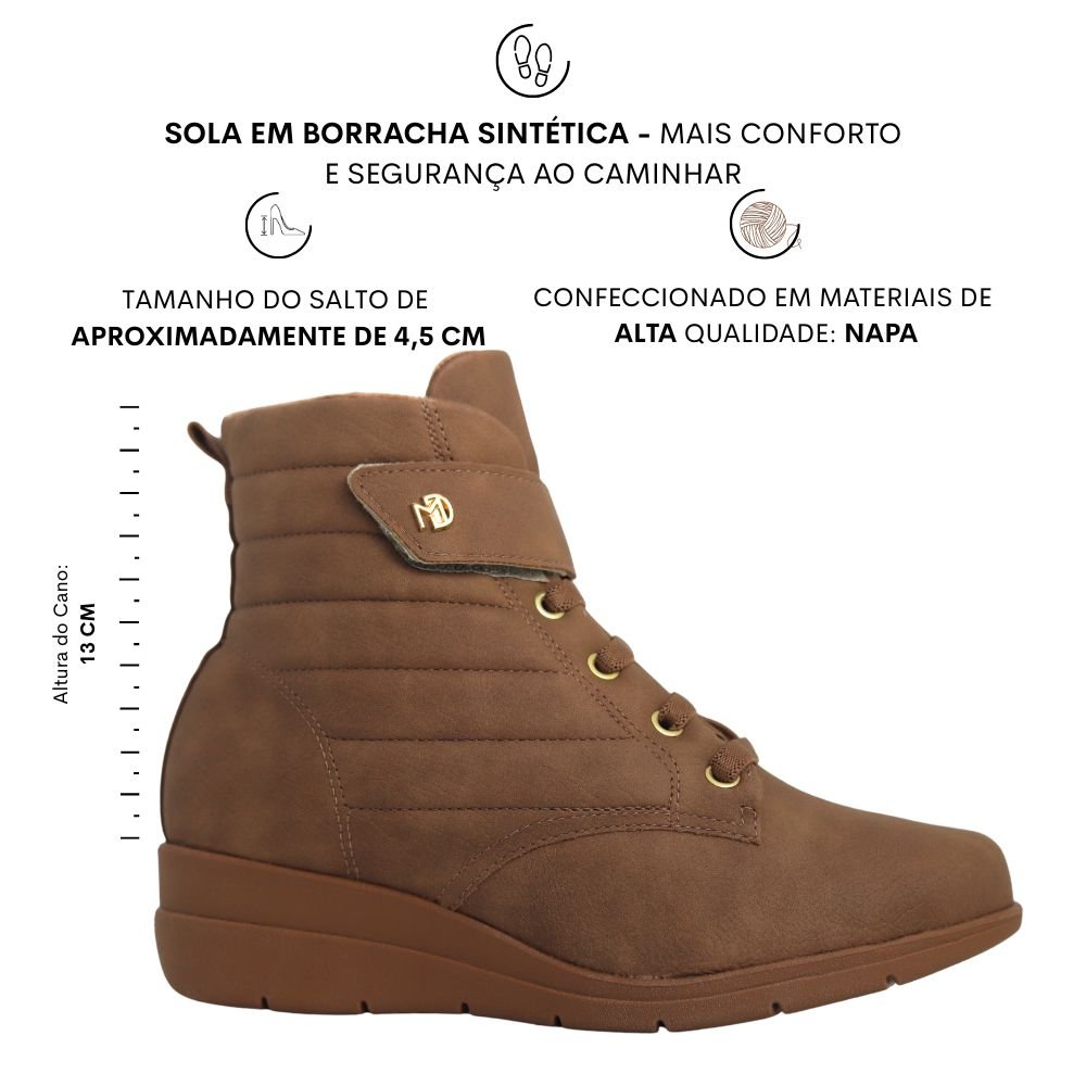 Bota Feminina  Cano Curto Conforto Anabela Modare 7085.205 Marrom 2