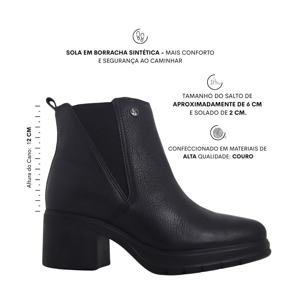 Bota Feminina Ankle Boot De Couro Salto Bloco Bottero 378802 Preto 2