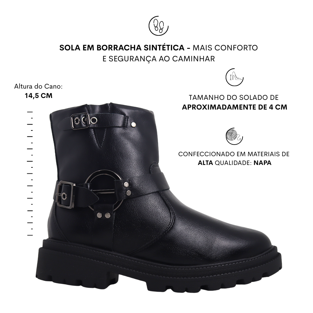 Bota Coturno  Feminina Cano Curto Tratorada  Ramarim 2561132 Preto 2