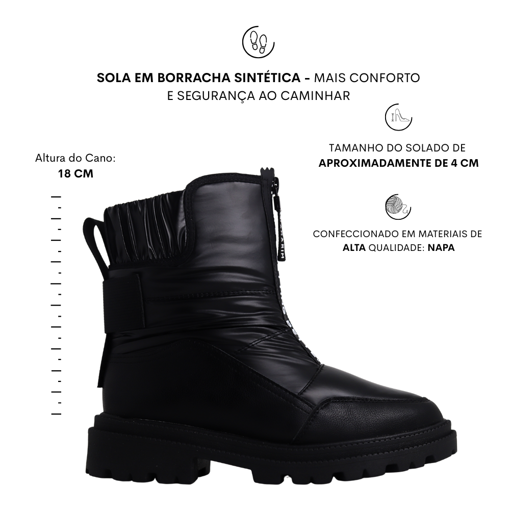 Bota Feminina Salto Tratorado Com  Zíper Ramarim 25-61134 Preto 2