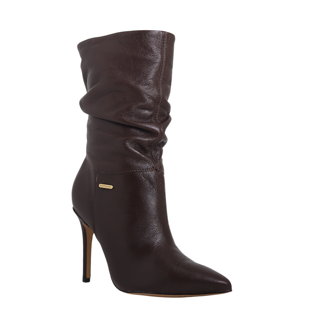 Bota Feminina Cano Médio Em Couro Salto Fino Bottero 378201