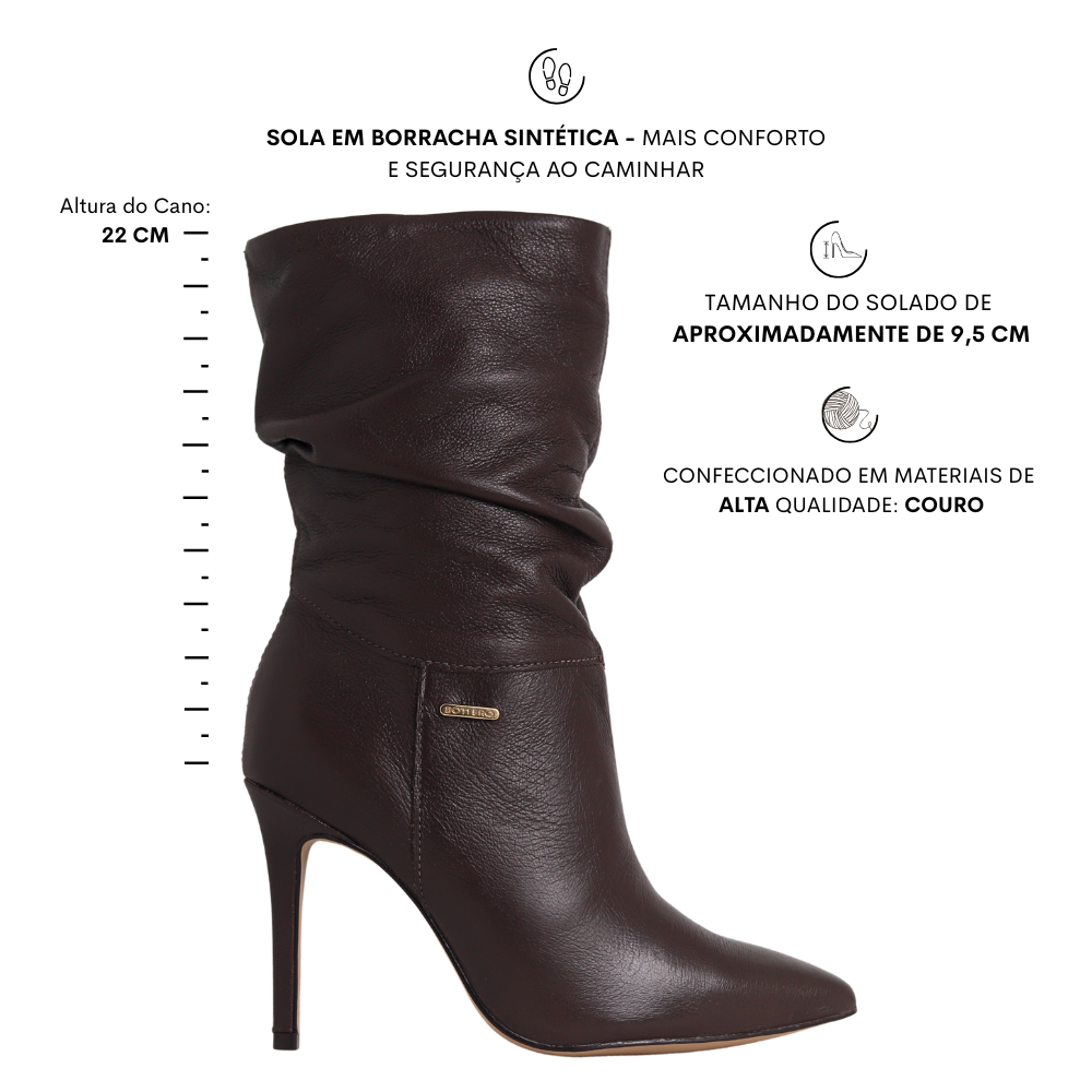 Bota Feminina Cano Médio Em Couro Salto Fino Bottero 378201 Marrom 2