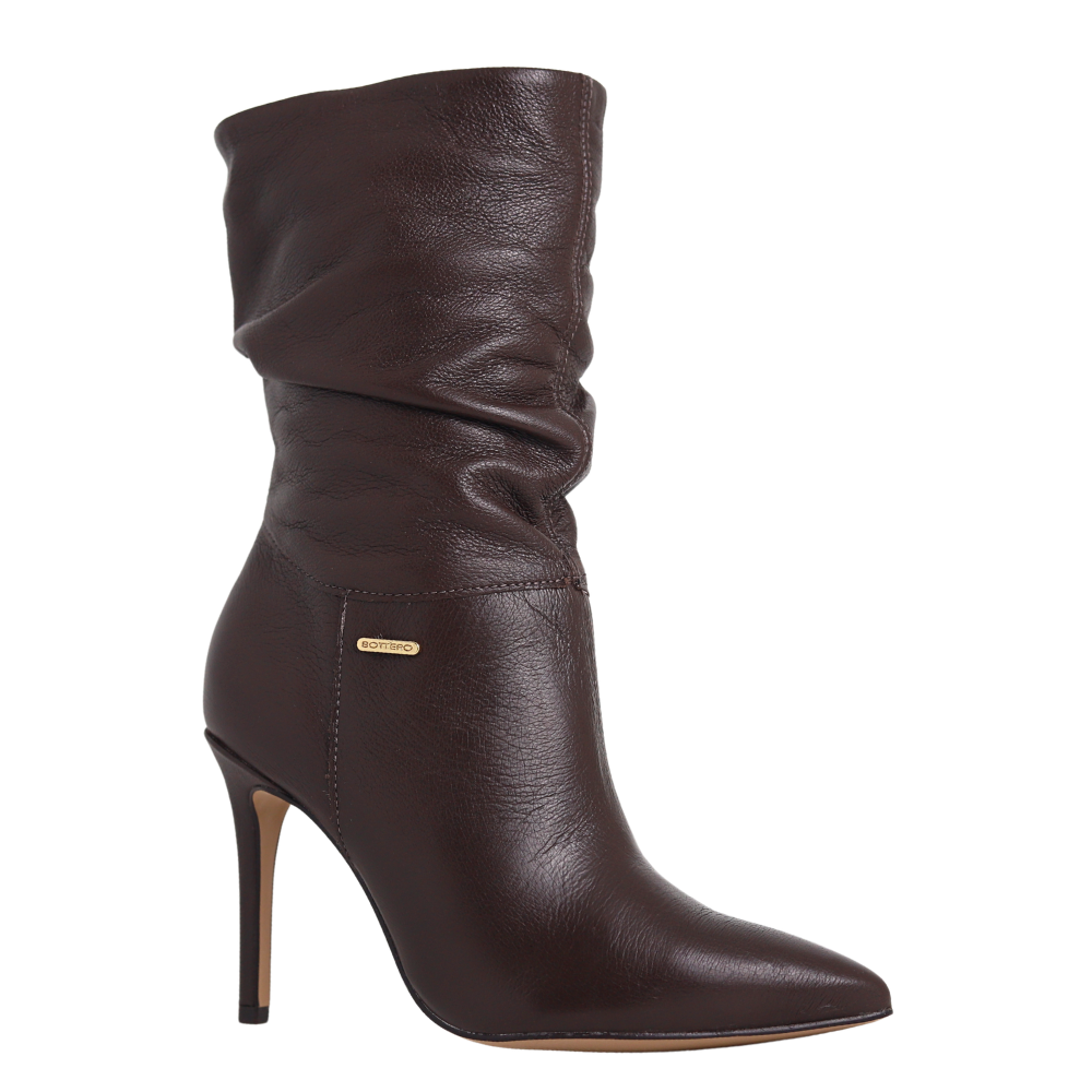 Bota Feminina Cano Médio Em Couro Salto Fino Bottero 378201 Marrom 4