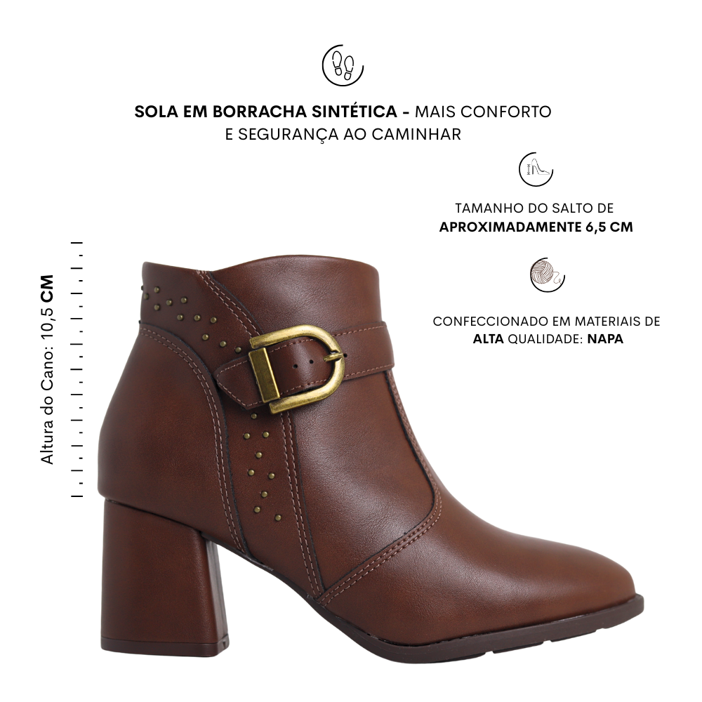 Bota Feminina Cano Curto Salto Médio Conforto Modare 7078110 Marrom 2
