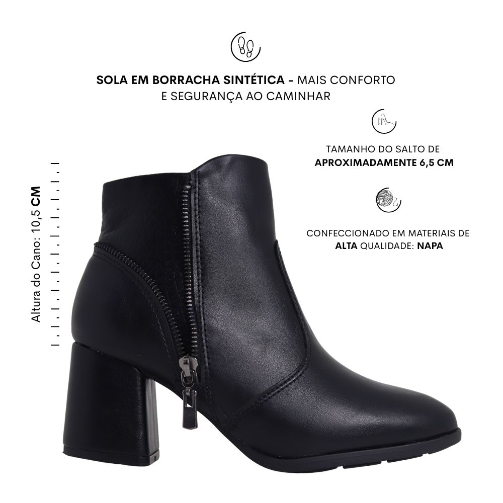 Bota Feminina Cano Curto Salto Médio Conforto Modare 7078111 Preto 2