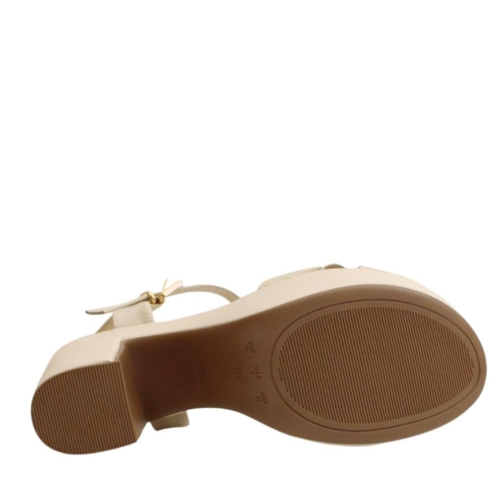 Sandália Salto Bloco Grosso Baixo Feminino Bebecê T6021-040 Bege 6